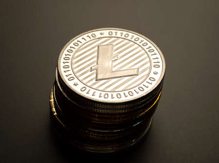 Macro shot of a Litecoin coin Crypto currency coinsの写真素材