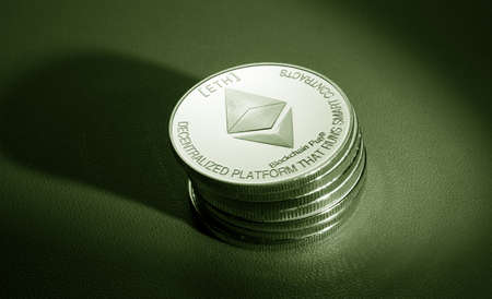 Macro shot of a bit coin Ethereum Crypto currencyの写真素材
