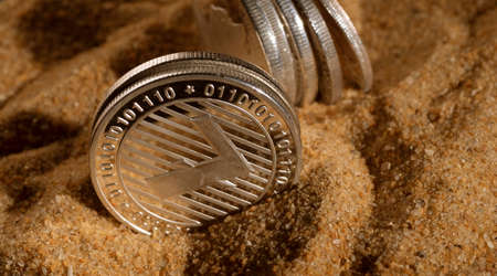 Close up of digital Cryptocurrency coins