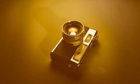 Closes up of old camera on wallの写真素材