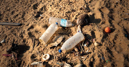 Beach of Sri Lanka is polluted with garbageの写真素材