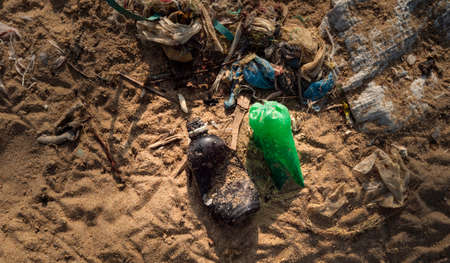 Beach of Sri Lanka is polluted with garbageの写真素材