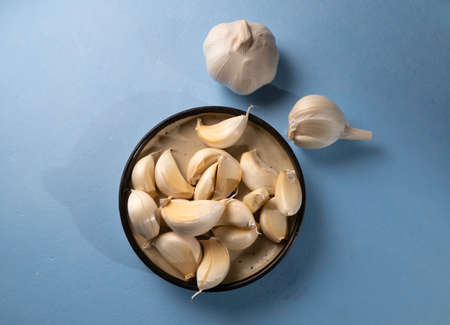 Close up of fresh garlic on tableの写真素材