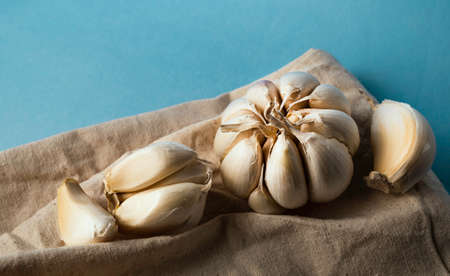 Close up of fresh garlic on tableの写真素材