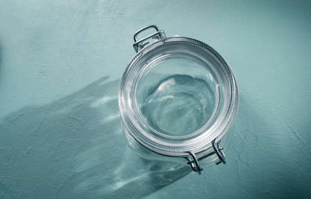 Top view of a glass jar with water.の写真素材
