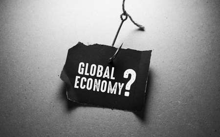 Conceptual caption Global Economy. Internet Concept global economy and worldwide markets are based on geography Thinking New Bright Ideas Renewing Creativity And Inspirationの写真素材