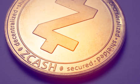 Macro Shot of a Zcash coin Crypto Currencyの写真素材