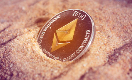 Macro Shot of a Bit Coin Ethereum Crypto Currencyの写真素材