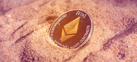 Macro Shot of a Bit Coin Ethereum Crypto Currency