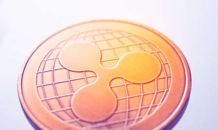 Macro Shot of a Ripple Coin Crypto Currencyの写真素材