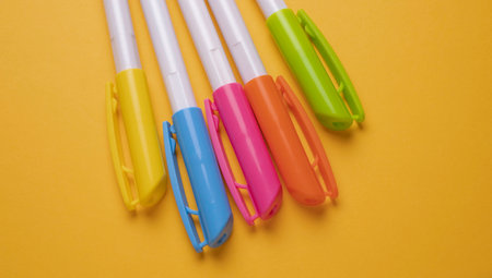 Close up of Color pens on backgroundの写真素材