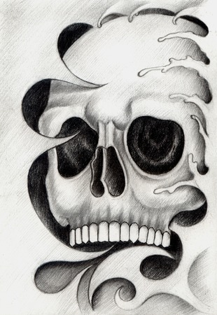 Skull Tattoo. Hand Drawing on paper.の写真素材