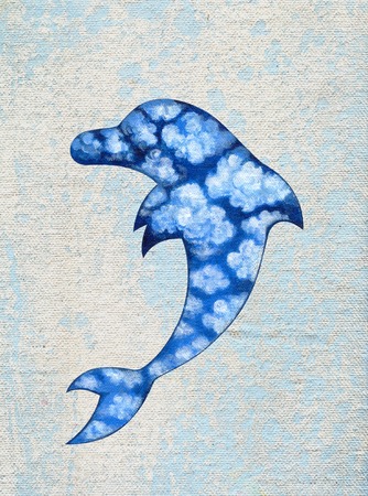 Surreal dolphin. acrylic color painting on canvasの写真素材