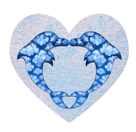 Surreal heart dolphin.acrylic color painting on canvas.の写真素材