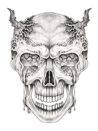 Art surreal skull.Hand pencil drawing on paper.の写真素材
