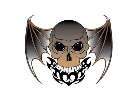 Art Wings Devil Skull Tattoo. Hand drawing style vector illustration.のイラスト素材