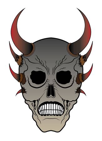 Art Surreal Devil Skull Tattoo. Hand drawing and graphic vector.のイラスト素材