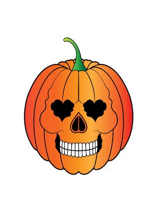 Art Surreal Pumpkin Skull. Hand drawing and graphic vector.のイラスト素材