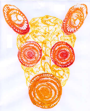 Dog monoprinting art for child. Hand monoprinting on paper.