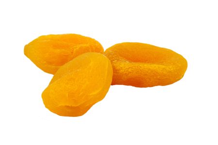 dried apricots isolated on white backgroundの写真素材