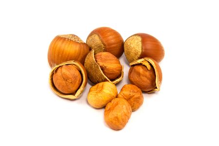 Hazelnuts on white backgroundの写真素材