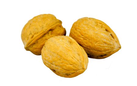 Walnuts in shell isolated on whiteの写真素材
