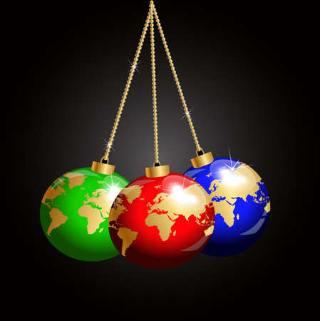 three Christmas ball depicted on a white backgroundのイラスト素材