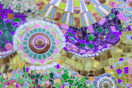 Colorful glass and tile wall texture background, mosaic art