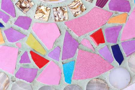 Colorful glass and tile wall texture background, mosaic art