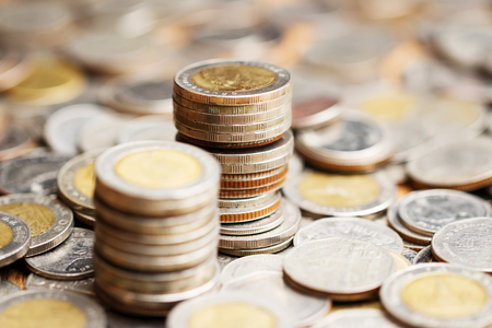 Stack of thai coin (baht) ,selective focus
