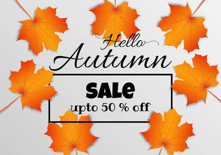 Paper art of Autumn maple leaf sale background. Vector illustrationのイラスト素材