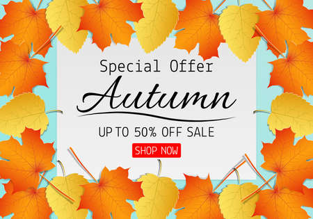 Paper art of Autumn sale background with maple leaf for shopping promotion. Vector illustrationのイラスト素材