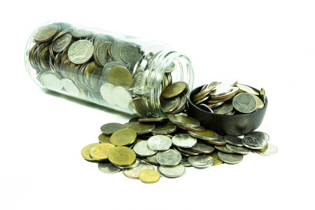 Coins in glass white の写真素材