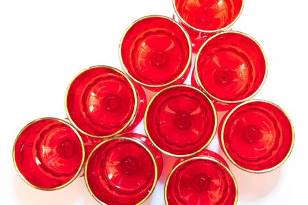 Chinese red plastic cups  isolated on white background, tea cupの写真素材