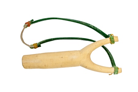 old catapult, sling shot isolated on white backgroundの写真素材