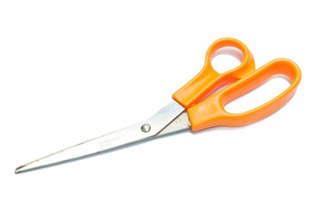 old Orange scissors isolated on white background 