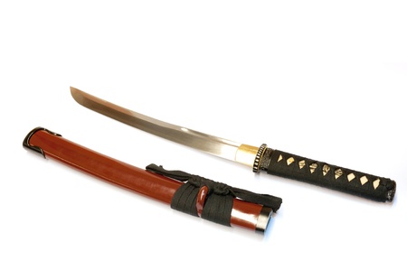 Japanese sword katana isolated on whiteの写真素材