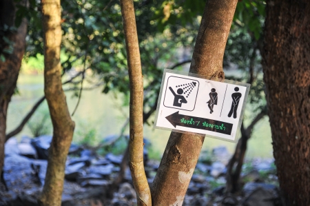 Symbol of the bathroom in garden, Thai languageの写真素材