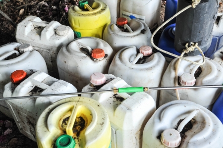 plastic container of insecticide for farmerの写真素材