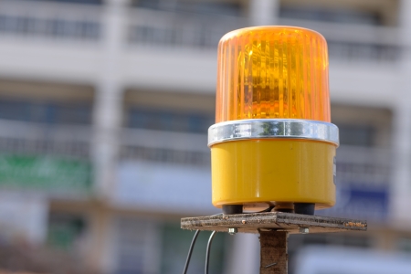 emergency light on a construction site signaling a dangerous zone 