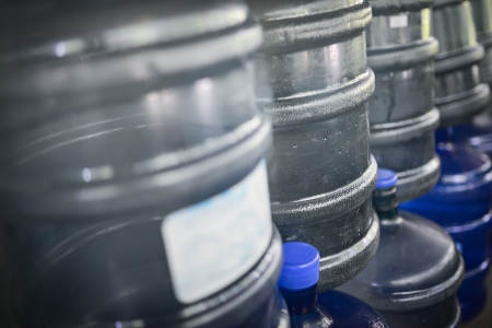 stacking of empty plastic water tank 