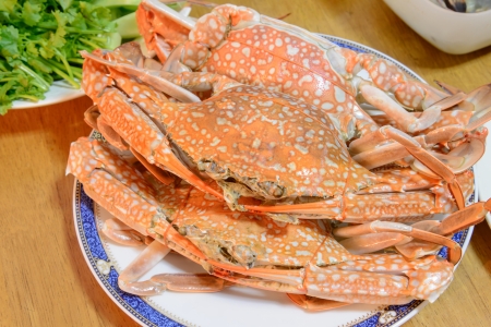 Steamed Crab Legs with Thai spicy seafood sauce の写真素材