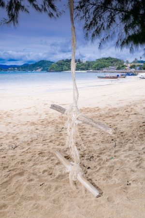 Swing On The beach Background, phuket Thailand の写真素材