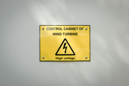 high voltage warning sign of wind turbine cabinet controllerの写真素材