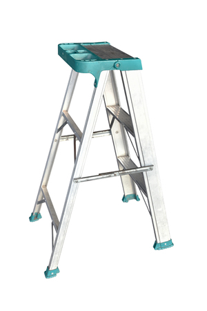 old aluminum ladder isolated on white backgroundの写真素材