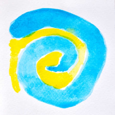 a photo image of abstract blue and yellow watercolor on paper, hand paint of blue and yellow...
