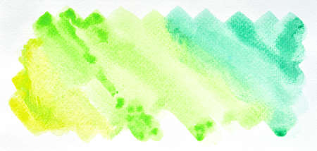a photo image of abstract various green shade watercolor on paper, hand paint of green watercolor gradient for background, wet technique on paper to mix difference colorの写真素材