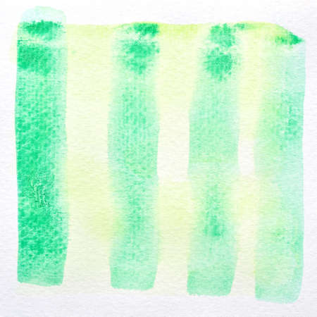 a photo image of abstract green and yellow watercolor on paper, hand paint of green and yellow watercolor gradient for background, wet technique on paper to mix difference colorの写真素材