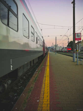 Train wagon and long platform stantionの写真素材