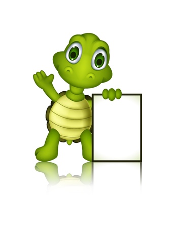 cute green turtle cartoon with blank signのイラスト素材